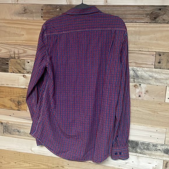 Lands’ End Size Med Tall Red & Blue Checker Plaid Button Down Long Sleeve Shirt - Picture 7 of 7